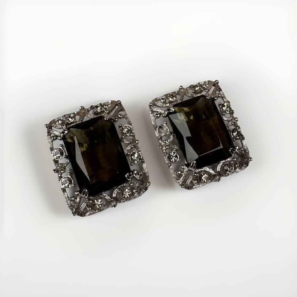 Vtg 60s SARAH COVENTRY Celebrity Smoky Quartz Stone Earrings Clip On